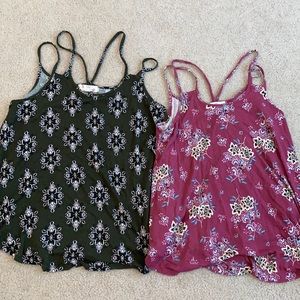 Two patterned tank tops. Green- S. Pink-XS.